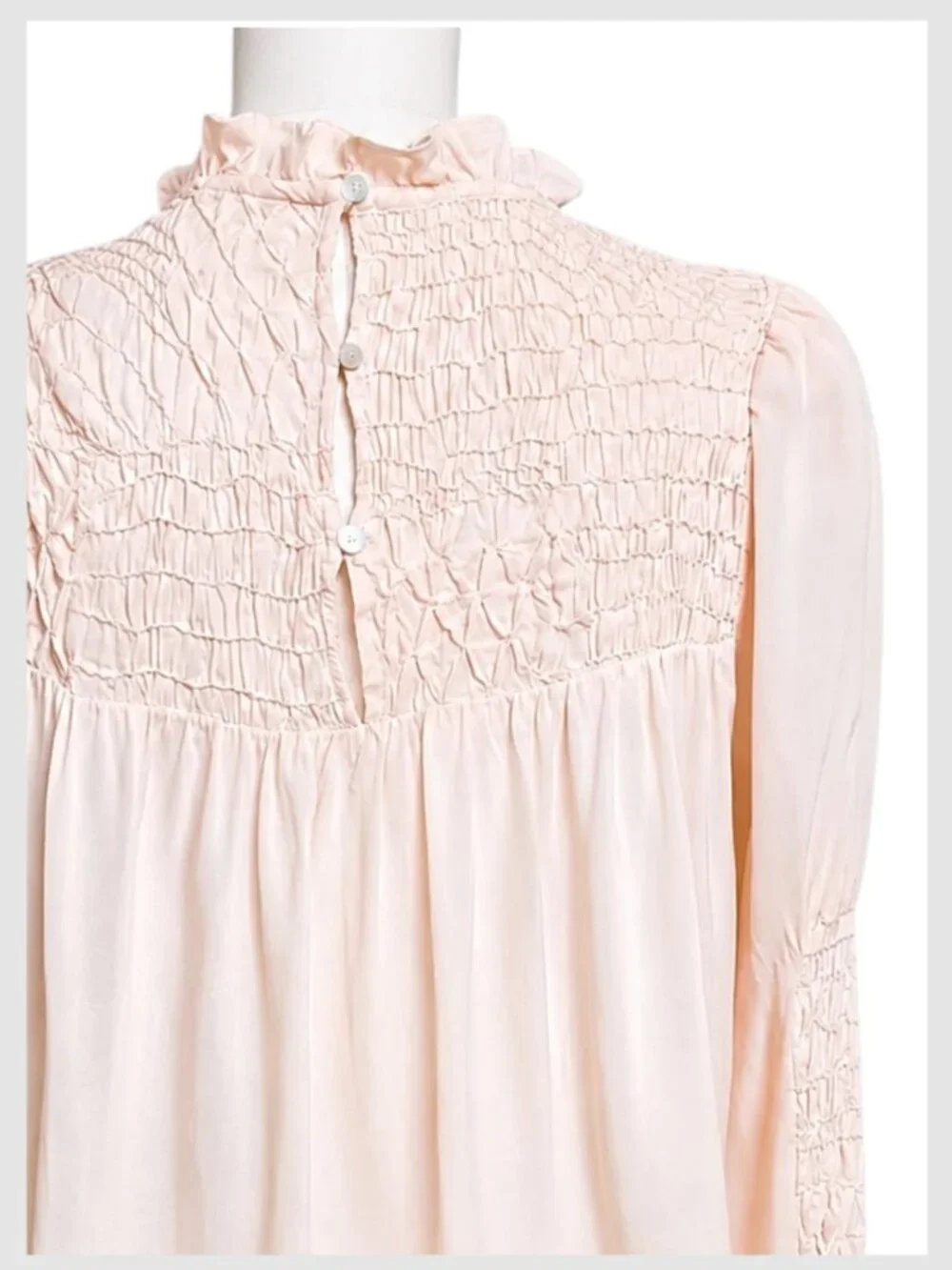 FREE PEOPLE Smocked in Time Pink Rose Ruffle Neck smocked‎ Blouse Top XS